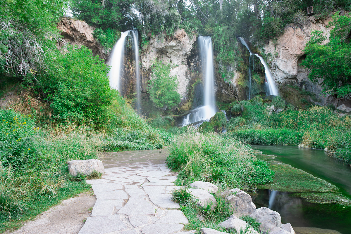 Rifle Falls State Park, Colorado, Summertime, three waterfalls and stream