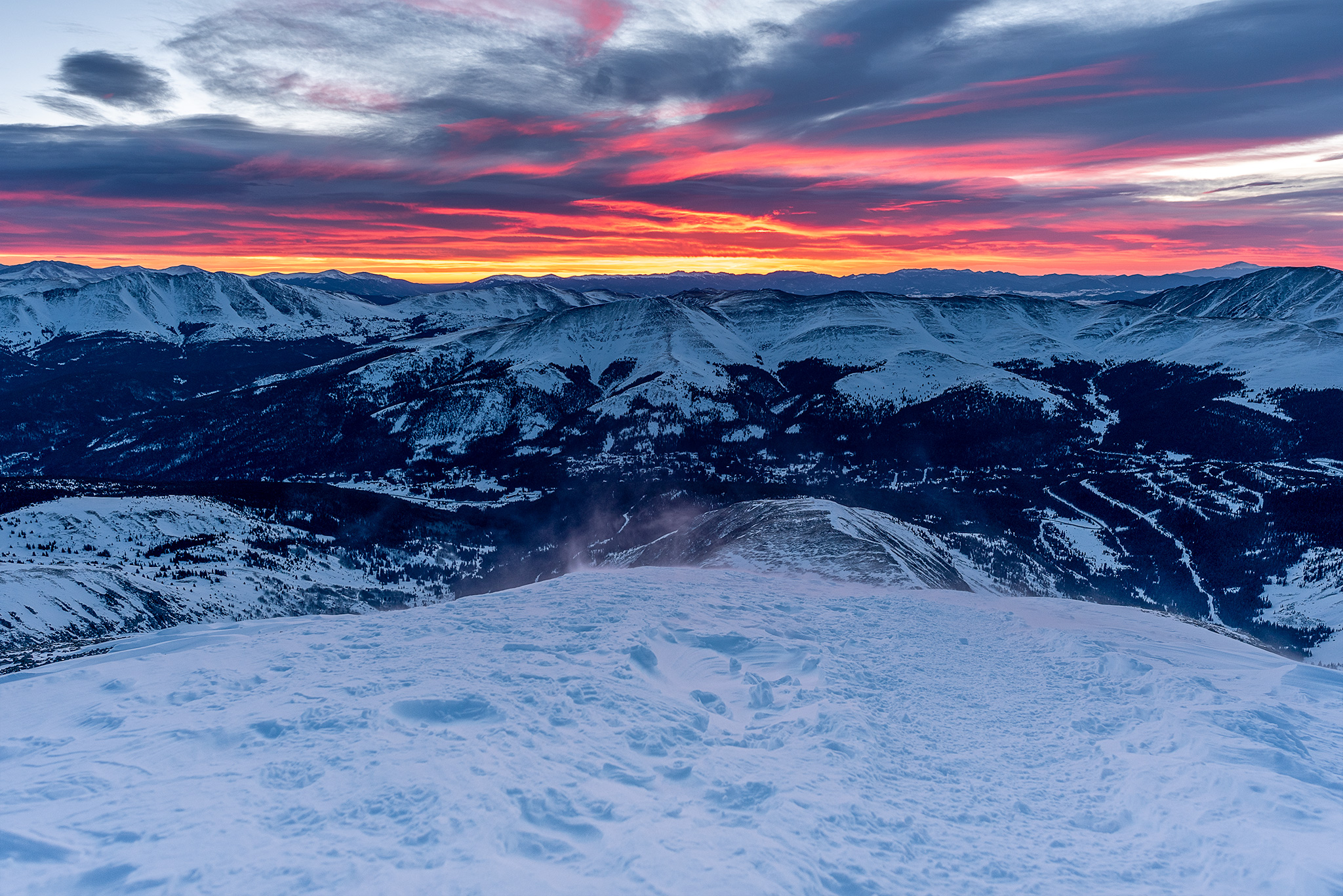 Sunrise from the summit of Quandary Peak in the winter