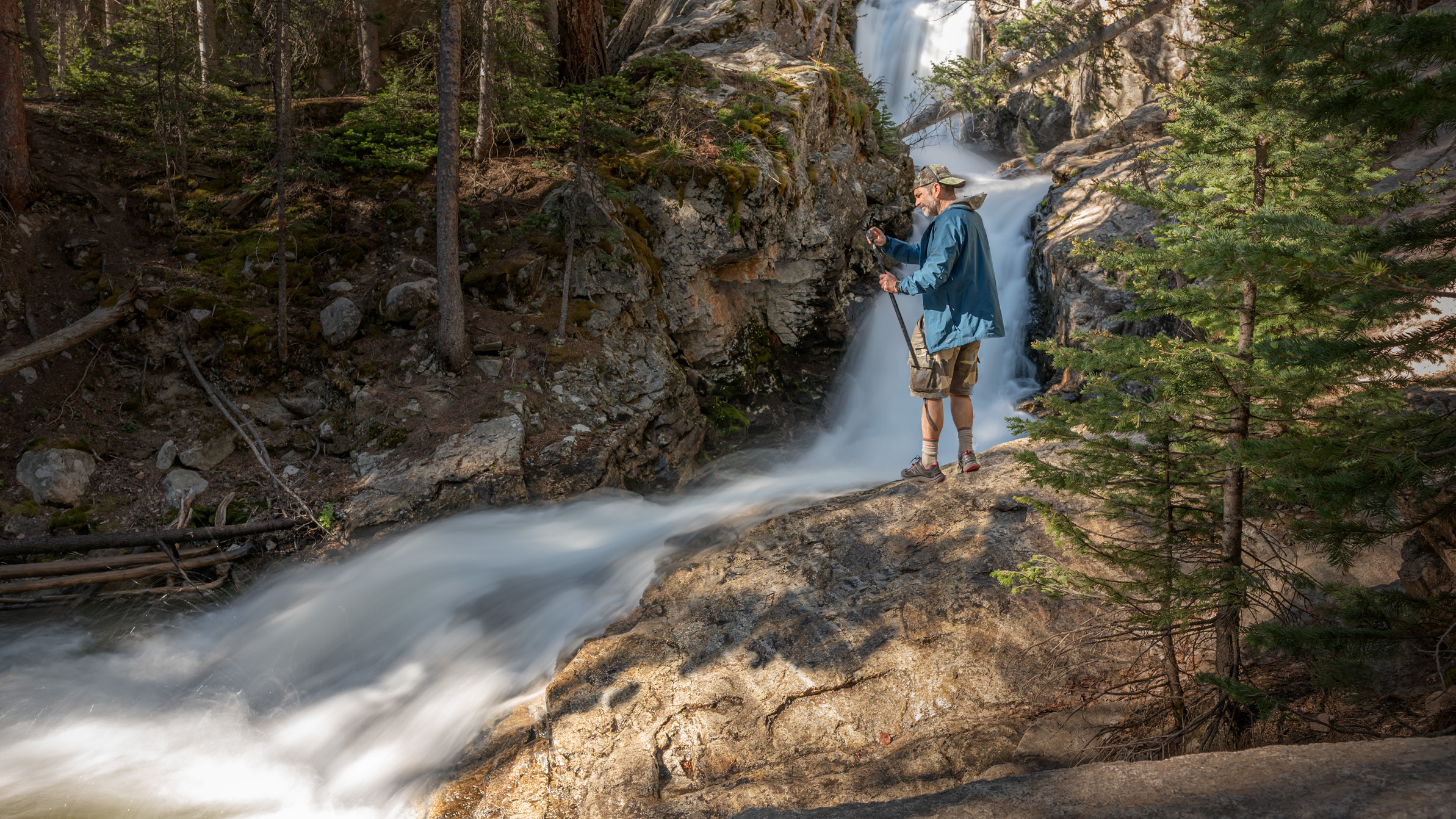 Dave Spates at Browns Creek falls, spring time