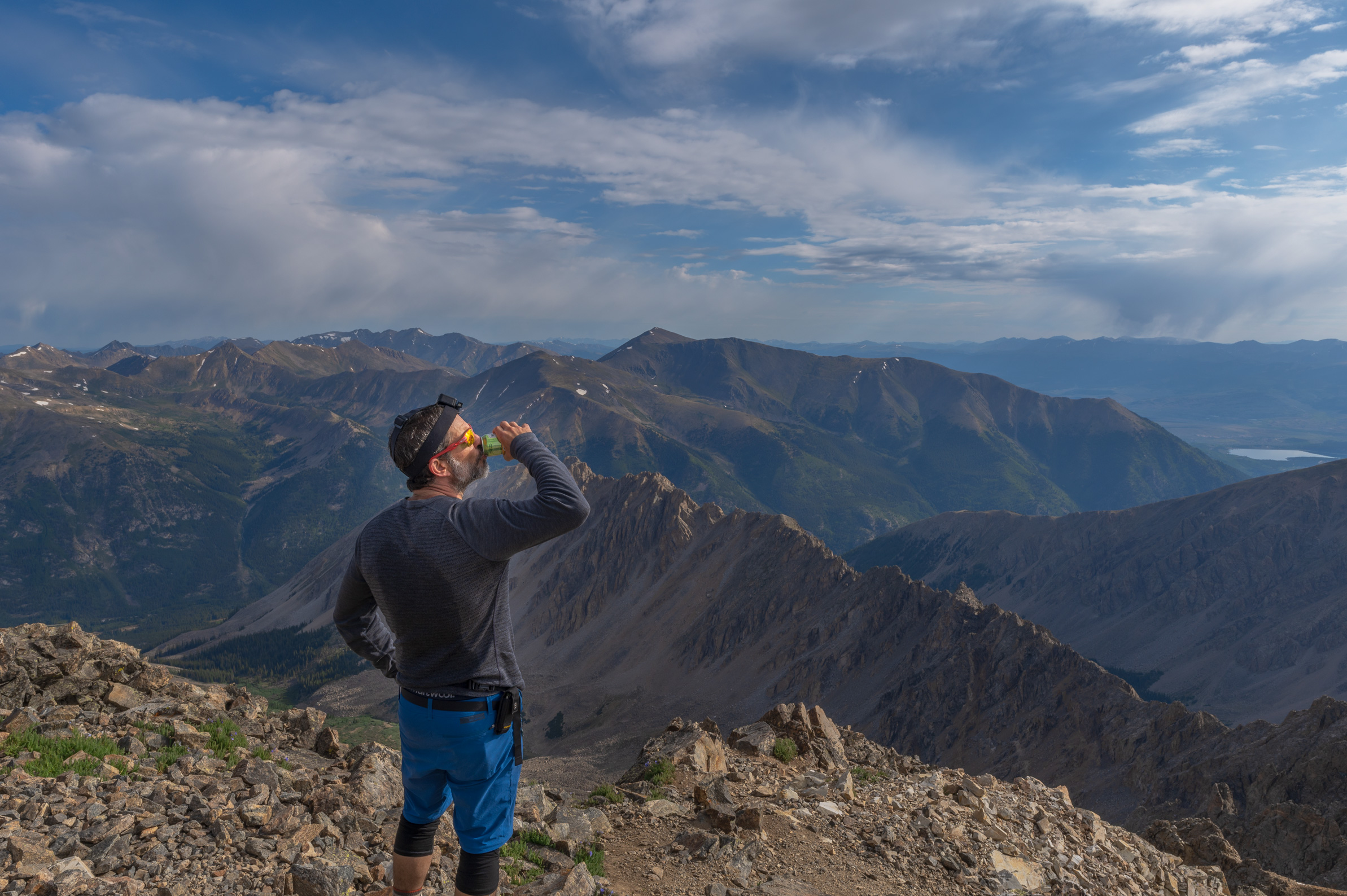 Enjoying a summit beer atop La Plata Peak in Colorado