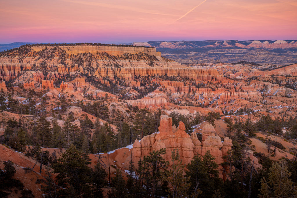 winter sunset at bryce canyon national park from sunrise point