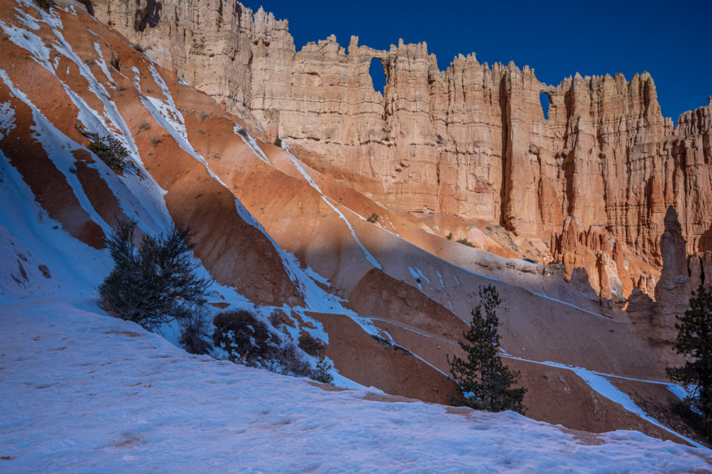 Wall of windows in Bryce Canyon National Park, winter time